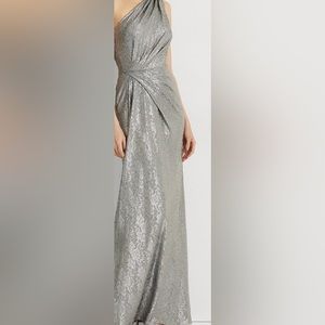 One-Shoulder Metallic Silver Gown